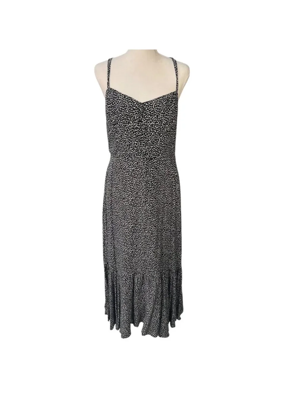Anthropologie NWT Tina Flounced Midi Dress Black and White Leopard Print Size 14 - Picture 1 of 9